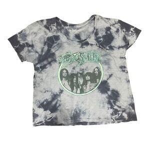 Knit Riot Aerosmith Graphic Tie Dye T-Shirt Womens Small Grey Black Rock Band T